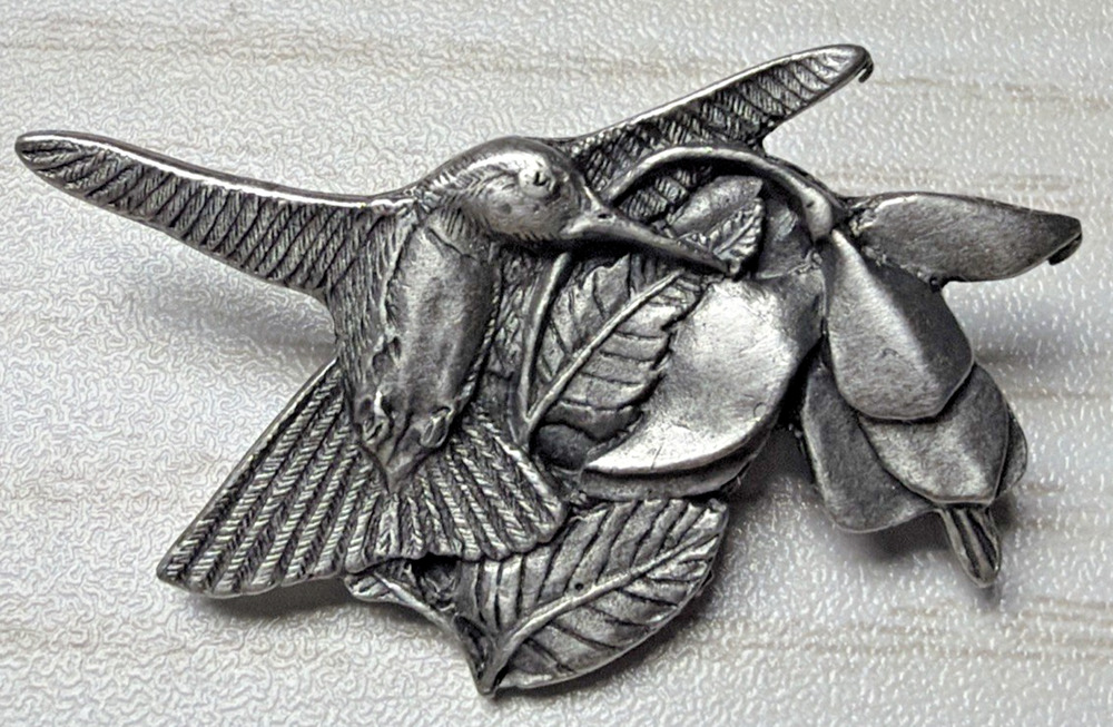 Vintage Birds and Blooms Pewter Pin Hummingbird Brooch 1995 1996 Premier Edition